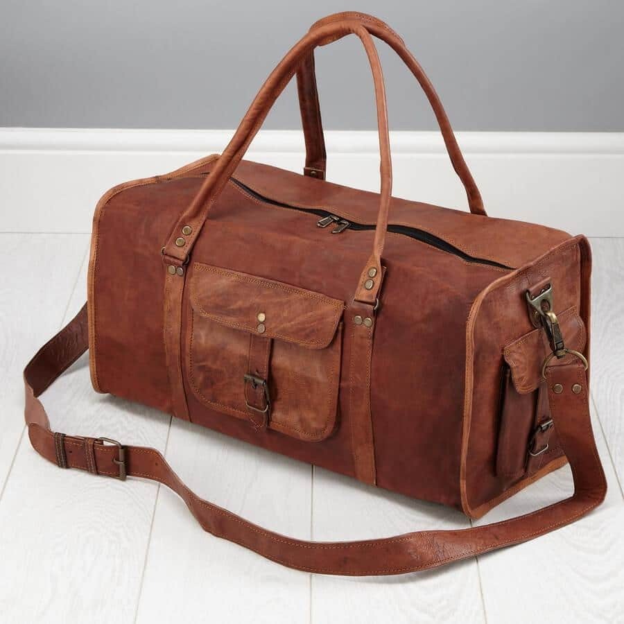 Craftshades – 20 inch 3 Outer Pockets (Expandable) Edge Handcrafted Duffle Goat Leather Bag | 100% Genuine Leather