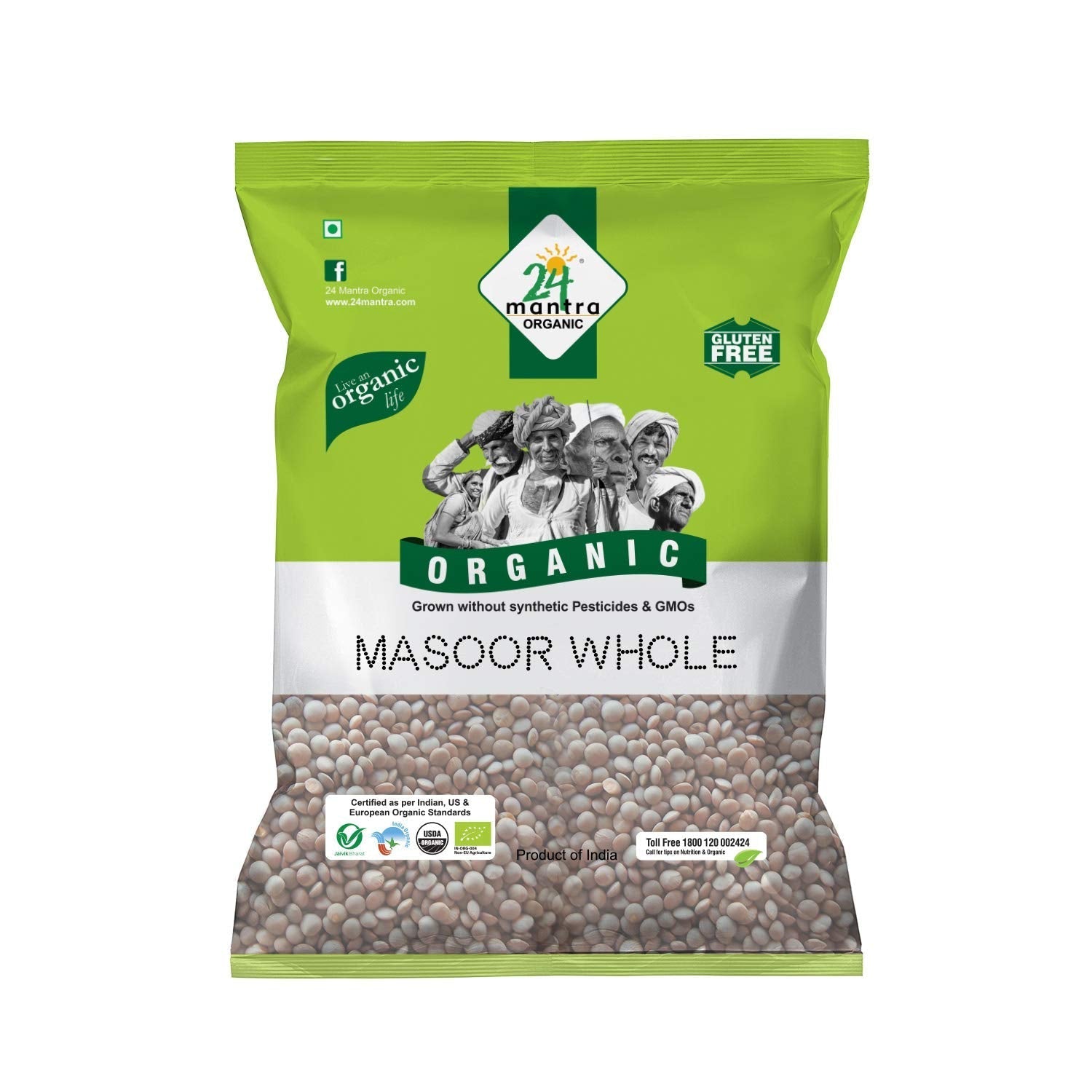 24 Mantra Organic Masoor Whole - 500 gm