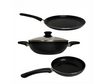 USHA SHRIRAM Non-Stick Set Tawa + Kadai + Frying Pan with Lid 1pc Multipurpose Black