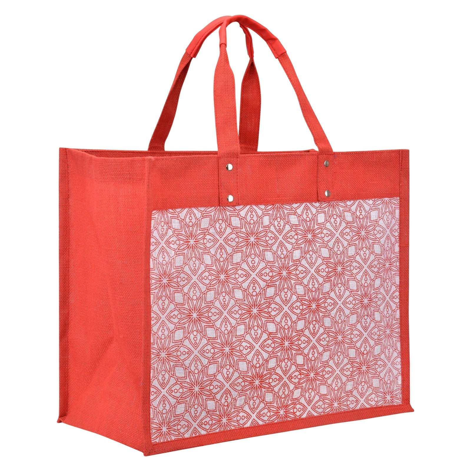 Jute Cottage Floral Motif Print Shopping Zipper 100% Genuine Jute Stylish