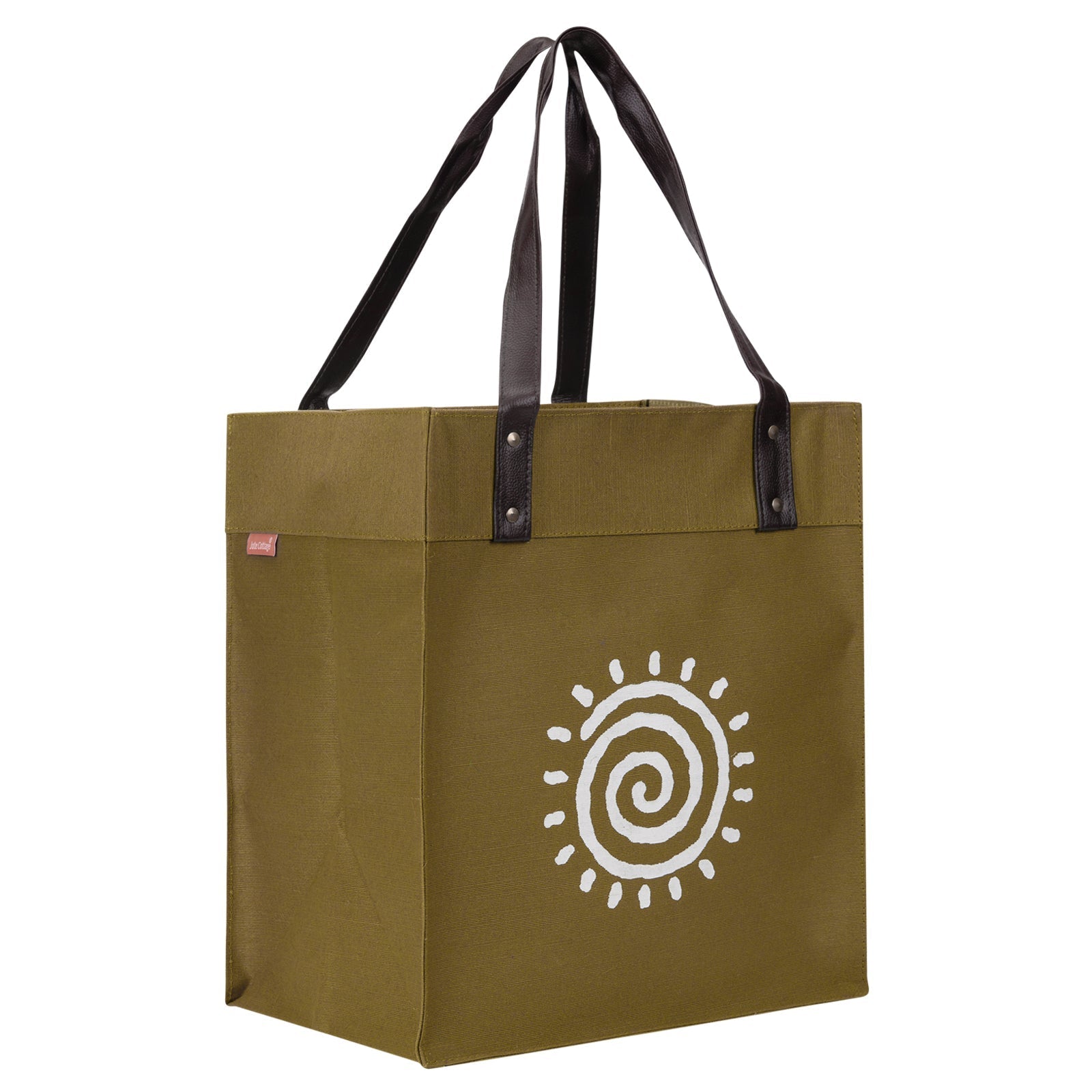 Jute Cottage Juco Pu Handle Zipper Shopping Bag With Bottom Board 100% Genuine