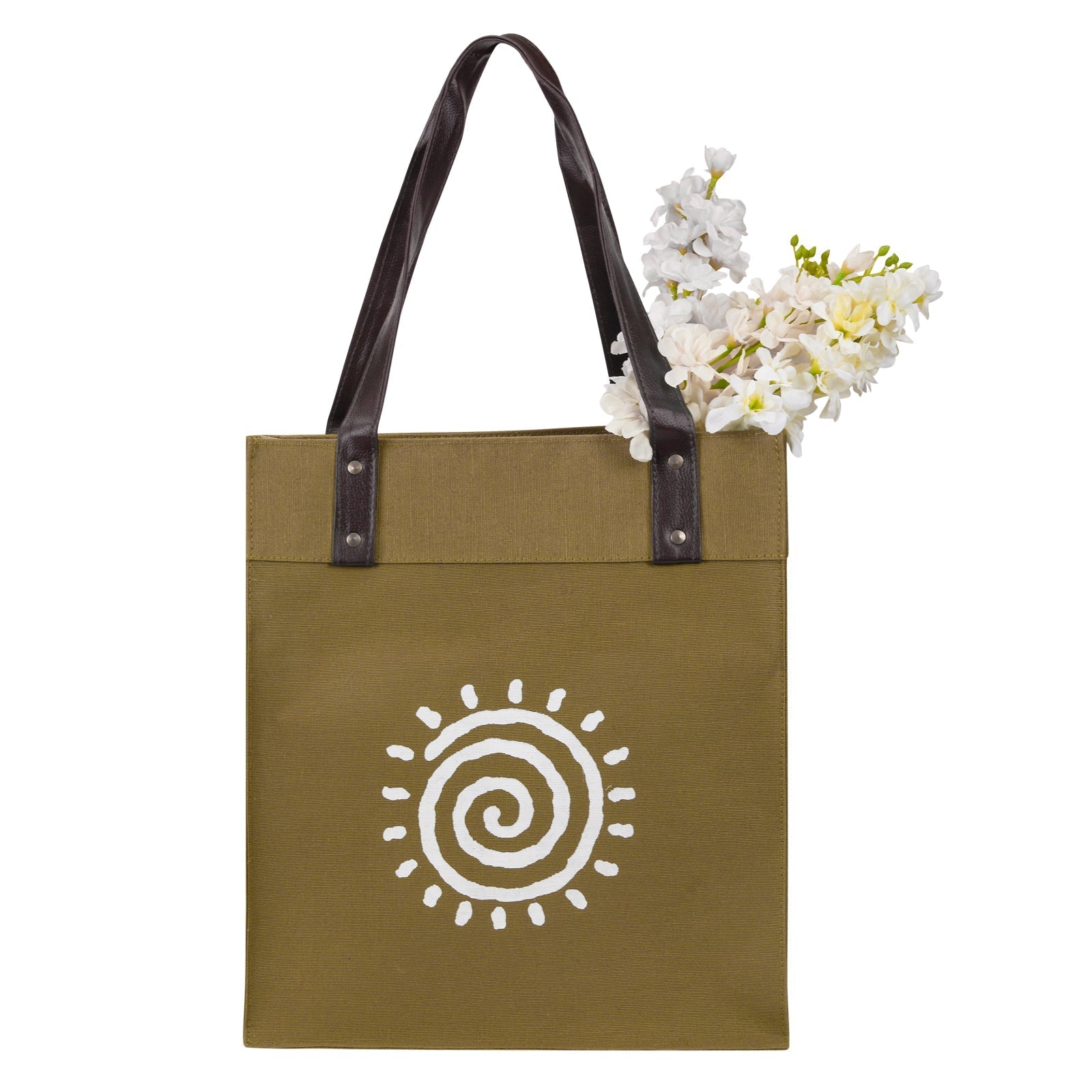 Jute Cottage Juco Pu Handle Zipper Shopping Bag With Bottom Board