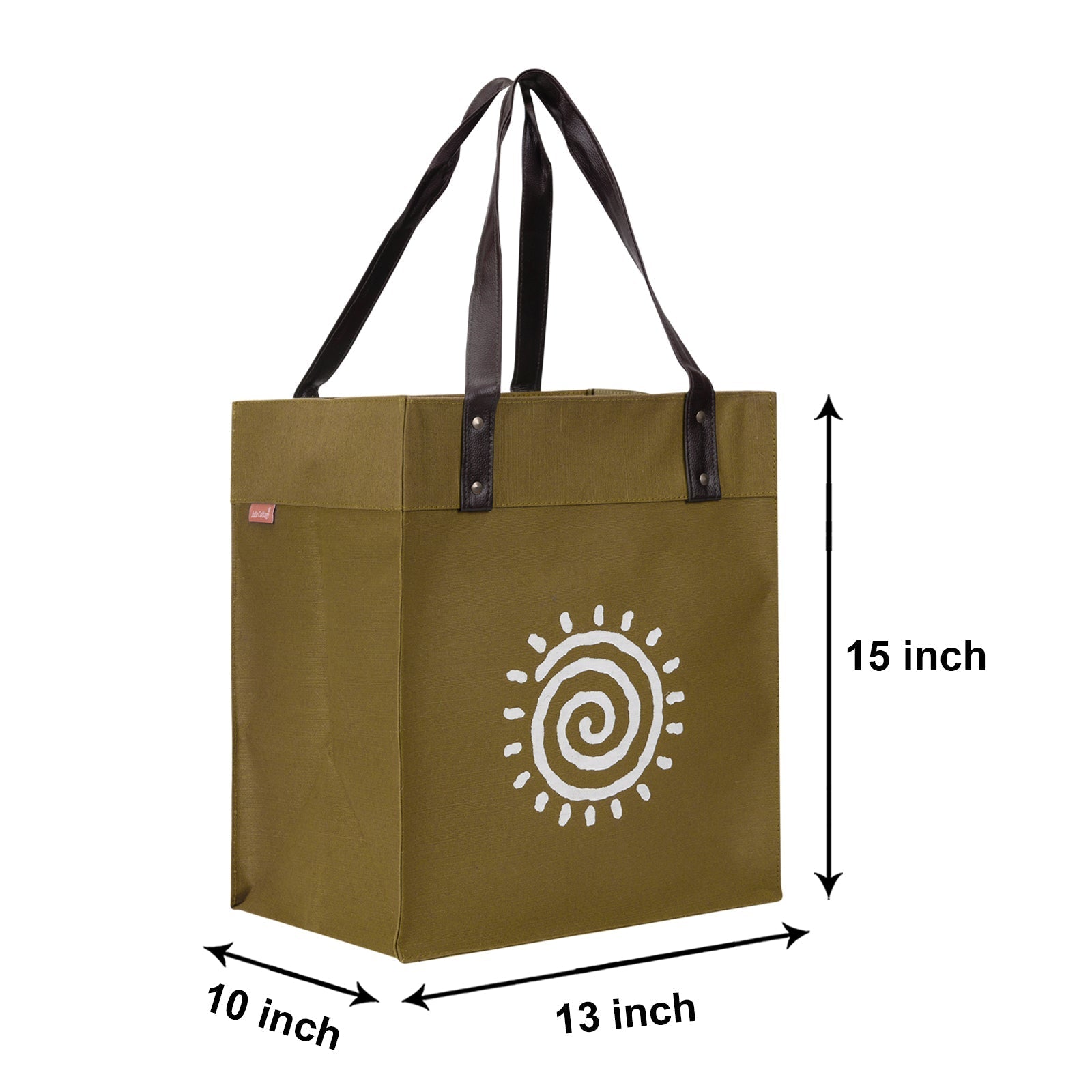 Jute Cottage Juco Pu Handle Zipper Shopping Bag With Bottom Board