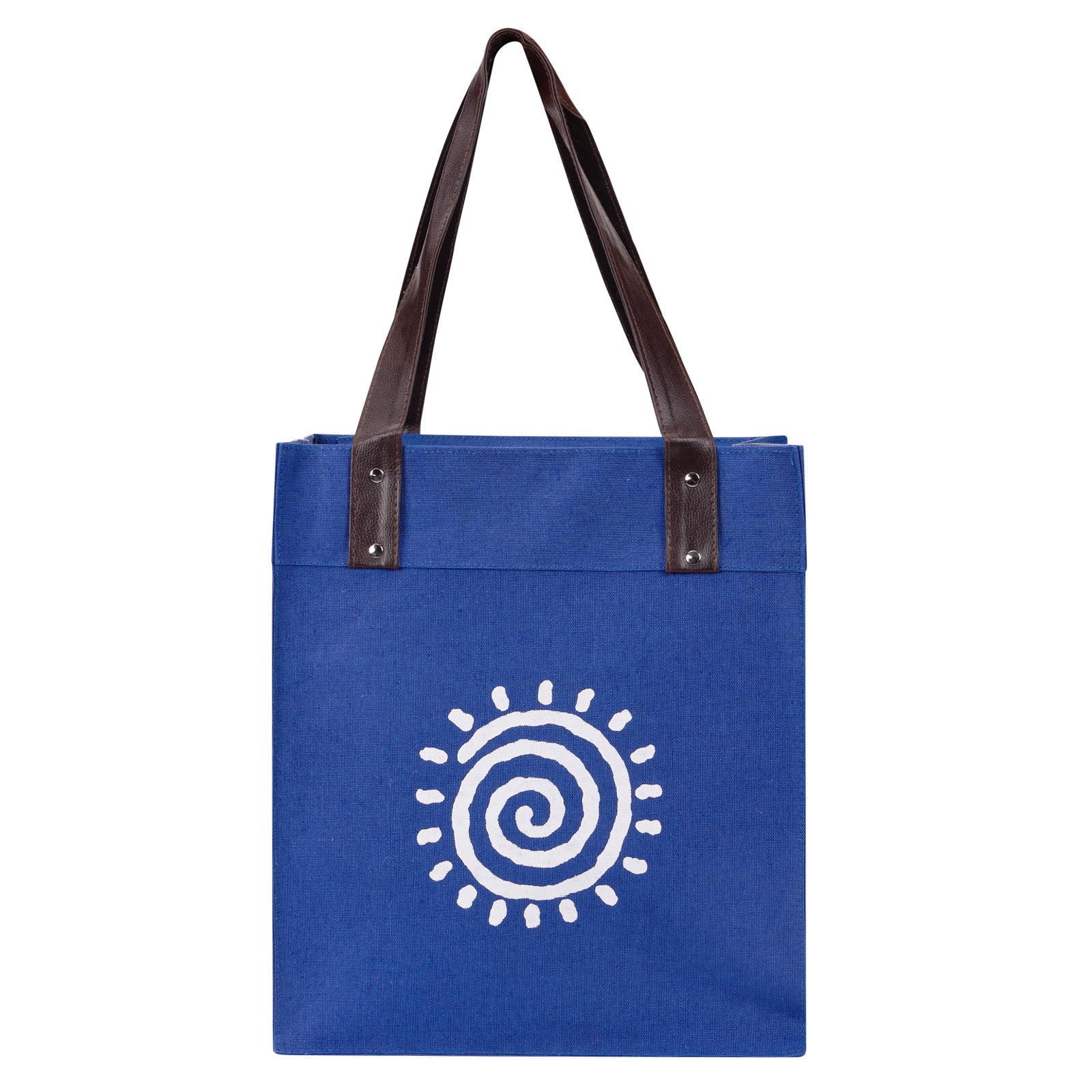 Jute Cottage Juco Pu Handle Zipper Shopping Bag With Bottom Board