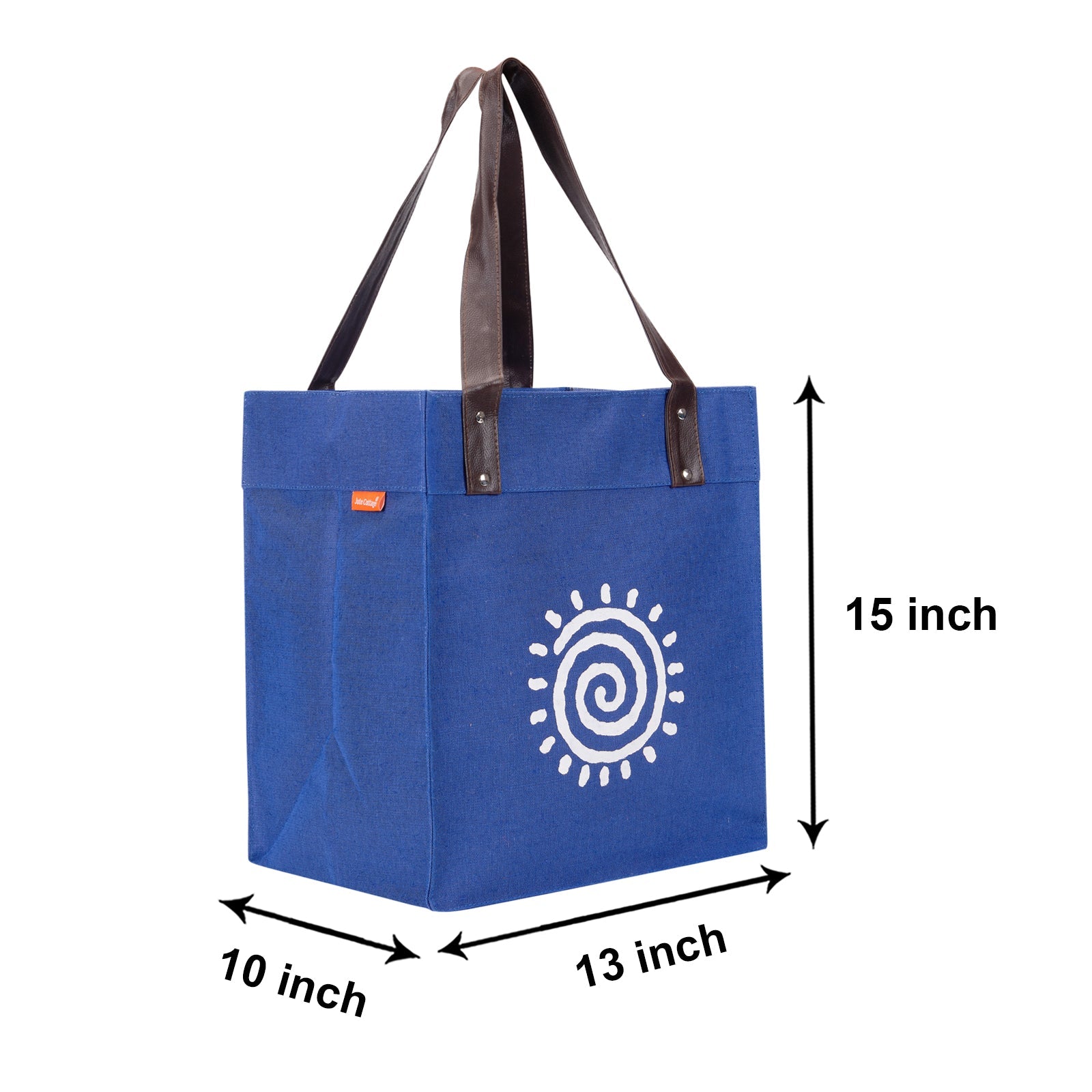 Jute Cottage Juco Pu Handle Zipper Shopping Bag With Bottom Board