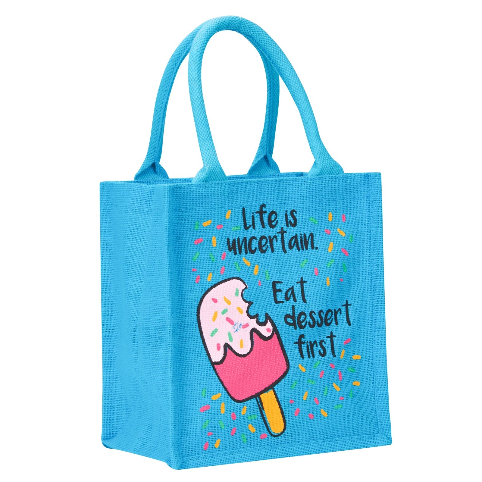 Jute Cottage Life Dessert Print Zipper Lunch Bag 100% Genuine Jute