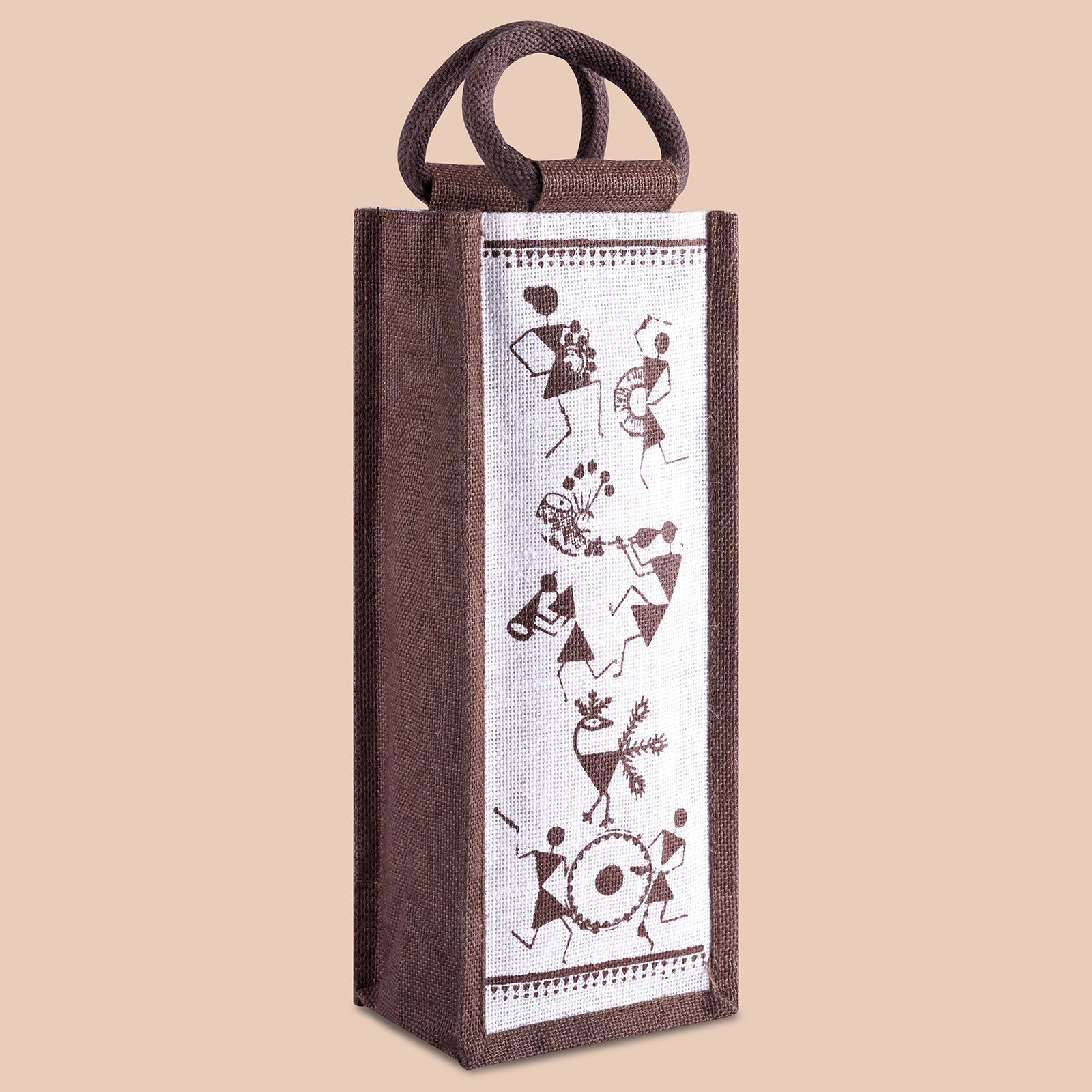 Jute Cottage Bottle Bag Warli Print
