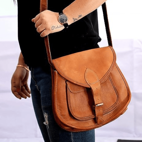 Craftshades – 9.11 Inch Crossbody Handcrafted Small Goat Leather Sling Bag for Women
