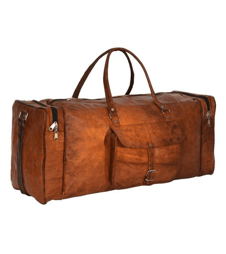 Craftshades – 20 inch 3 Outer Pockets (Expandable) Edge Handcrafted Duffle Goat Leather Bag | 100% Genuine Leather