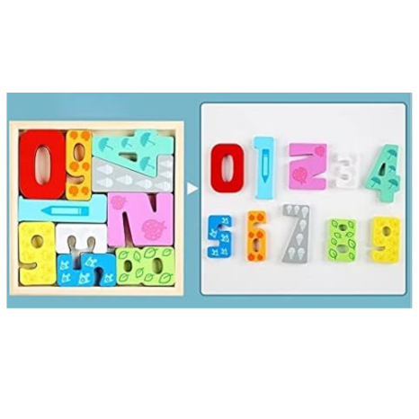 Smoneo Handcrafted 3D Wooden Jigsaw Puzzle Pre Education Alphabet & Number Learning Multicolour Toy Blocks