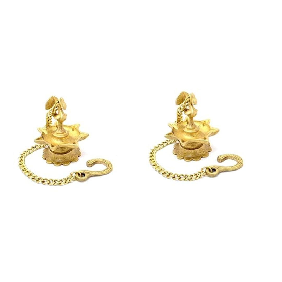 Two Moustaches Peacock Design Brass Hanging Diya Pair