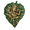 Two Moustaches Decorative Leaf Ganesha on Patta Metal Wall Hanging Showpiece Green & Golden Standard