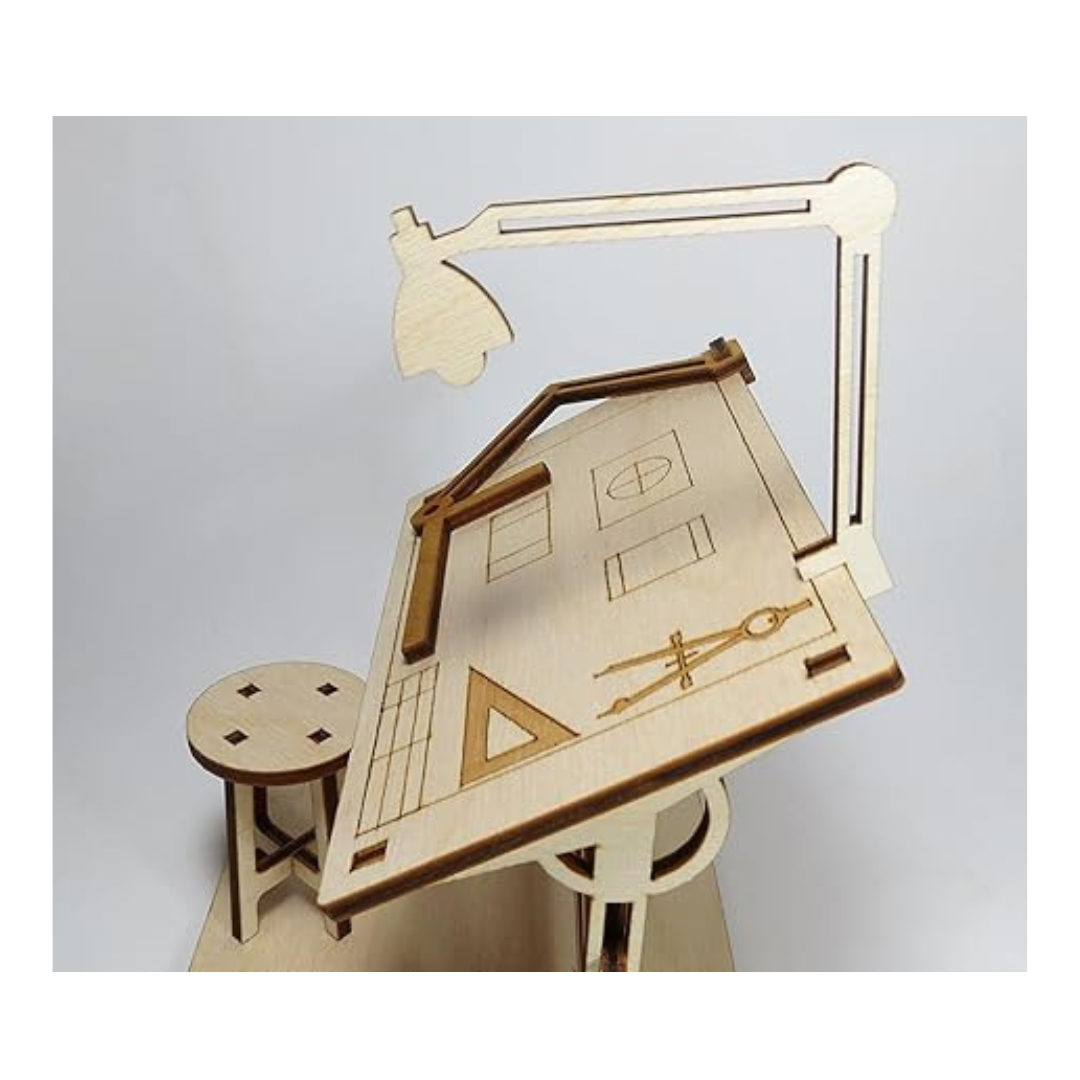 StonKraft Wooden 3D Puzzle Miniature Drafting Table Home Decor Construction Toy Modeling Kit