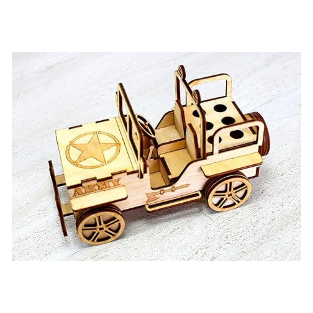 StonKraft Wooden 3D Puzzle Military Jeep Desk Organizer Pen Stand Easy to Assemble