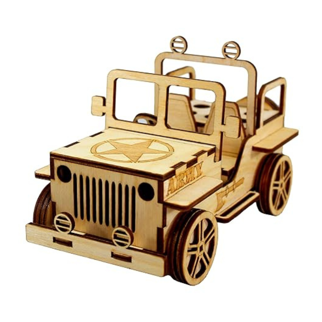 StonKraft Wooden 3D Puzzle Military Jeep Desk Organizer Pen Stand Easy to Assemble