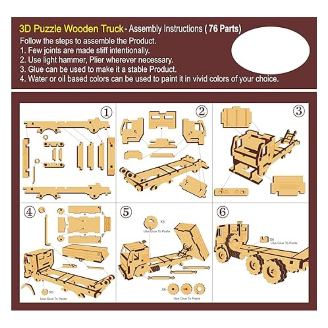StonKraft 3D Wooden Puzzle Truck Wooden DIY Kit Build Your own Construction Toy