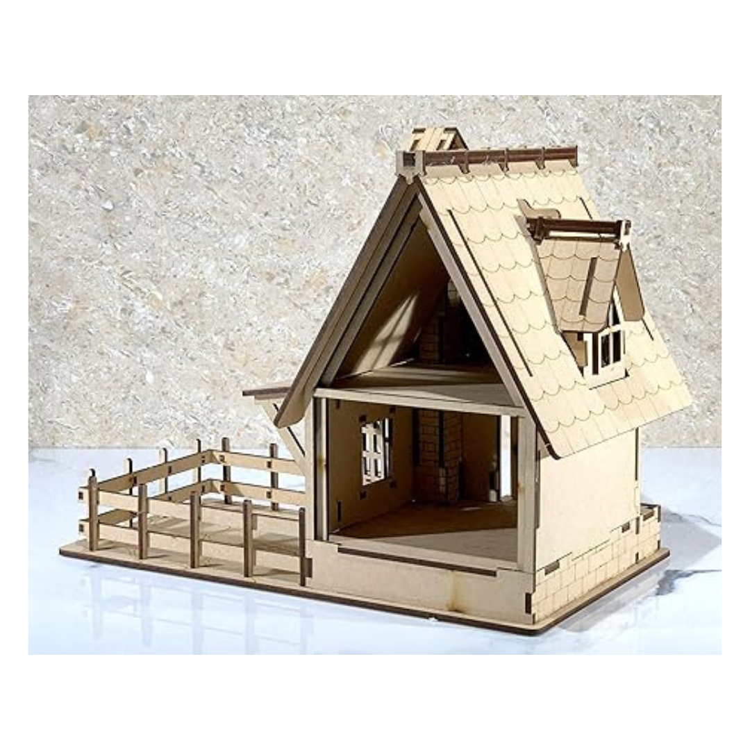 StonKraft Wooden 3D Puzzle Home Decor Construction Toy Easy to Assemble (Wooden House)