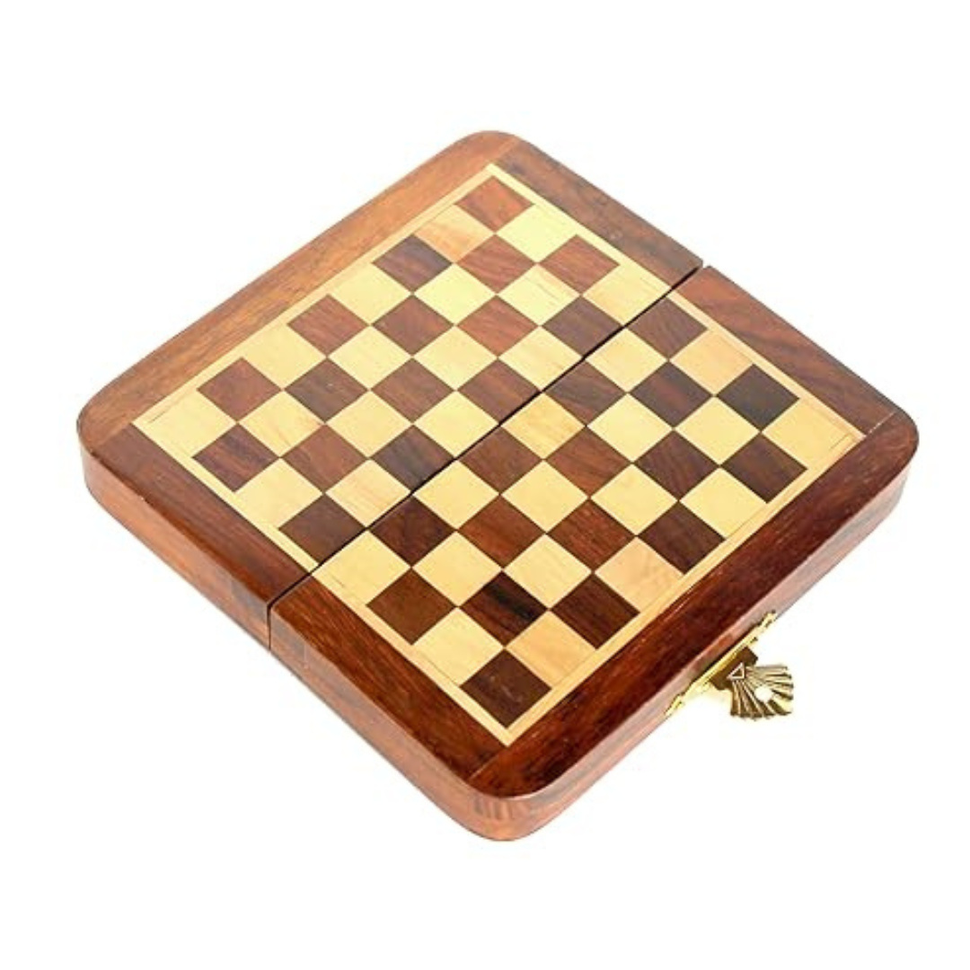 StonKraft Wooden Travel Folding Small Chess Game Board Set + Wooden Magnetic Crafted Pieces