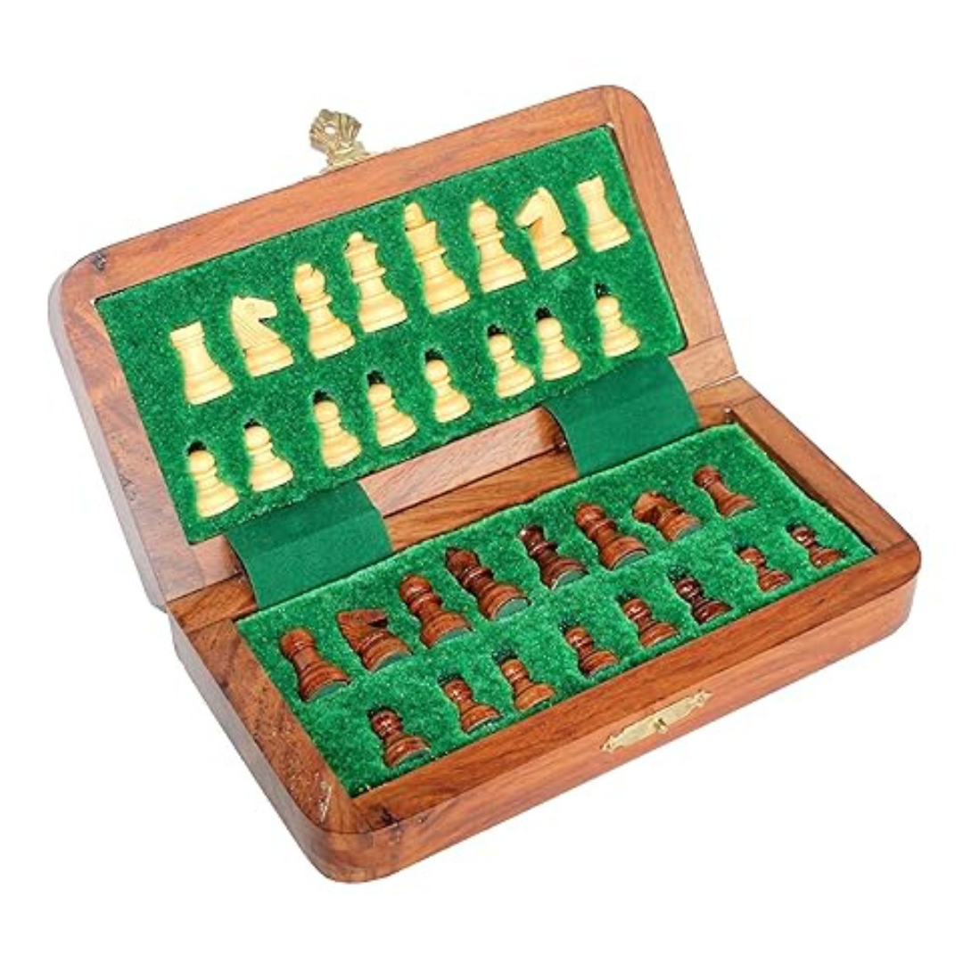 StonKraft Wooden Travel Folding Small Chess Game Board Set + Wooden Magnetic Crafted Pieces