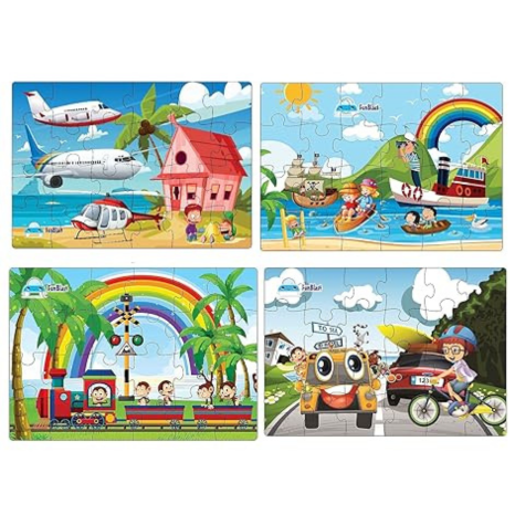 FunBlast Jigsaw Puzzles for Kids Set of 4 Transport Vehicles Jigsaw Pu ...