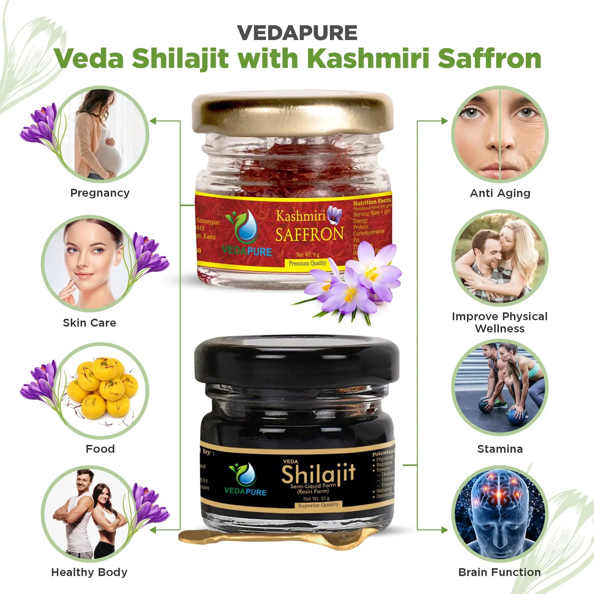 Vedapure Ayurvedic Natural and Pure Raw Shilajit Resin & Kashmir Kesar ...