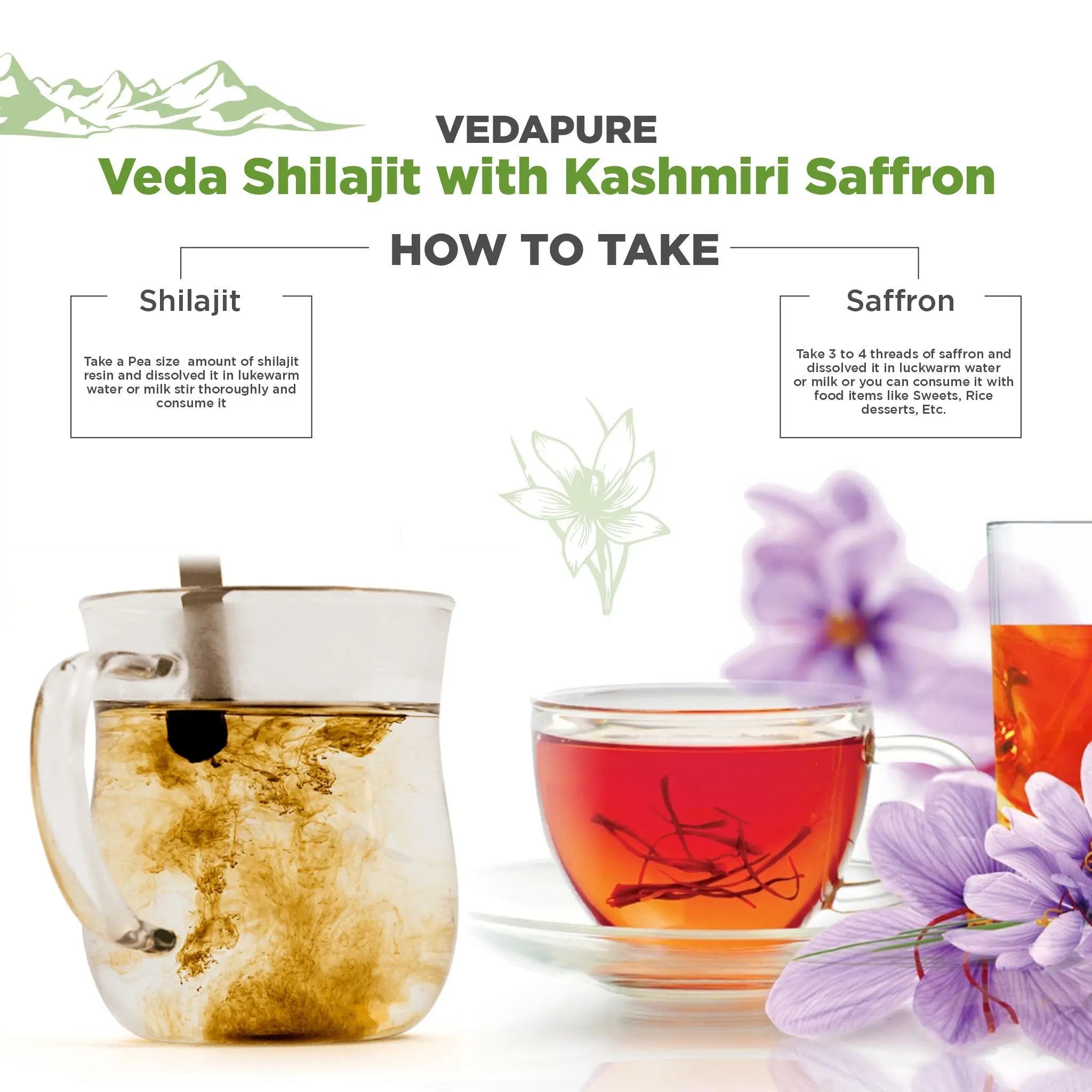 Vedapure Ayurvedic Natural and Pure Raw Shilajit Resin & Kashmir Kesar ...