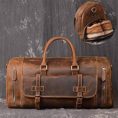 24 inch Buffalo Leather Duffle Bag with Shoes Compartment