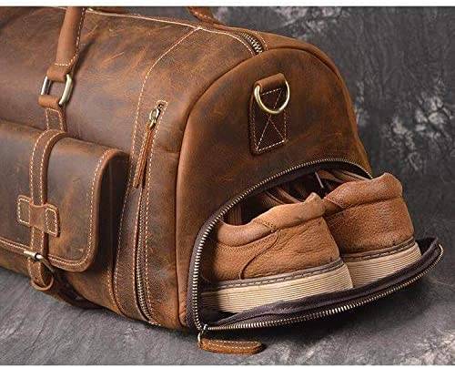 24 inch Buffalo Leather Duffle Bag with Shoes Compartment