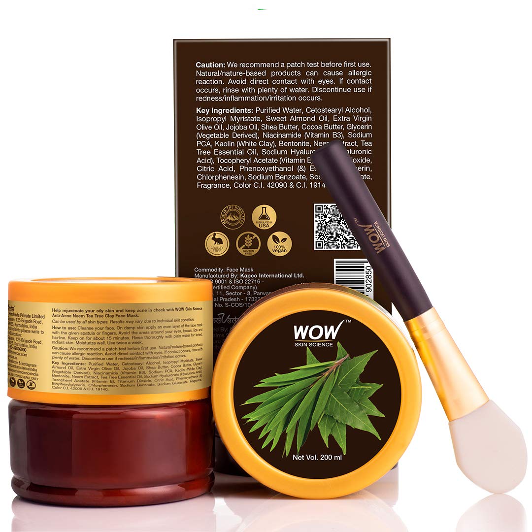 Wow Skin Science Anti-Acne Neem & Tea Tree Clay Face Mask - 200 ml