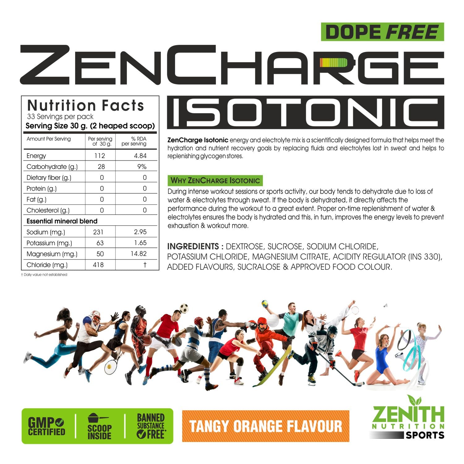Zenith Sports ZenCharge Isotonic Energy Drink | Dope Free - 1 kg / 2.2 lbs