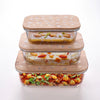 UMAI Pack of 3 Borosilicate Kitchen Containers | Happy Dance Print | 370ml 640ml 1060ml | Bamboo Lid
