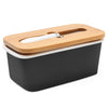 UMAI Ceramic Butter Dish with Wooden Lid & SS Knife | Fridge Storage | Airtight | Black