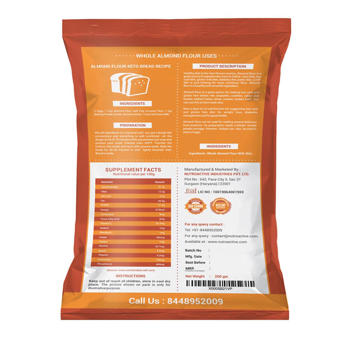 Diabexy NutroActive Whole Almond Flour Keto Friendly Badam Powder - 200 gms