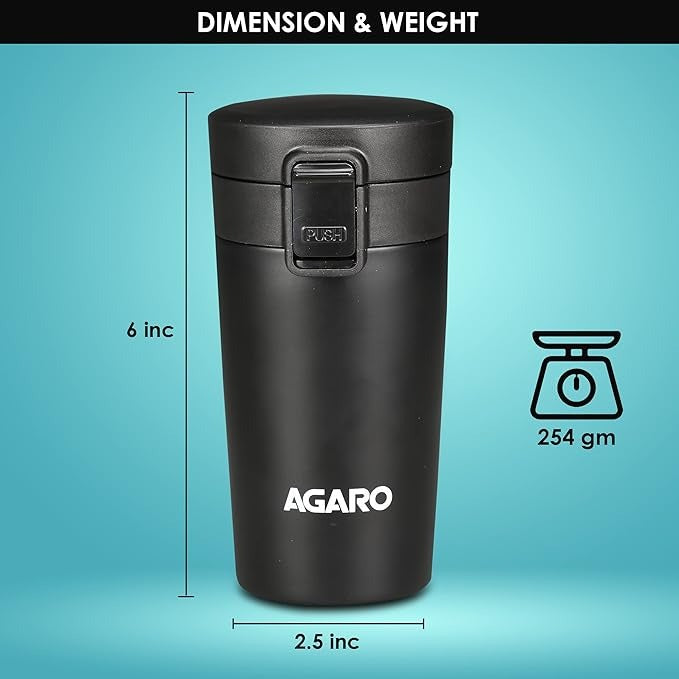 Agaro Elite Stainless Steel 300ML Travel Mug  Dual Insulation | 304 Grade Inner and Outer Stainless Steel