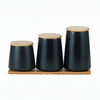 UMAI 3pcs Ceramic Jar Set | 500ml 700ml 850ml | Bamboo Lid & Tray | Black