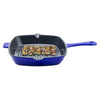 UMAI Cast Iron Grill Pan 25cm Enamel Coated Silicon Sleeve Long Handle Gas Induction Blue
