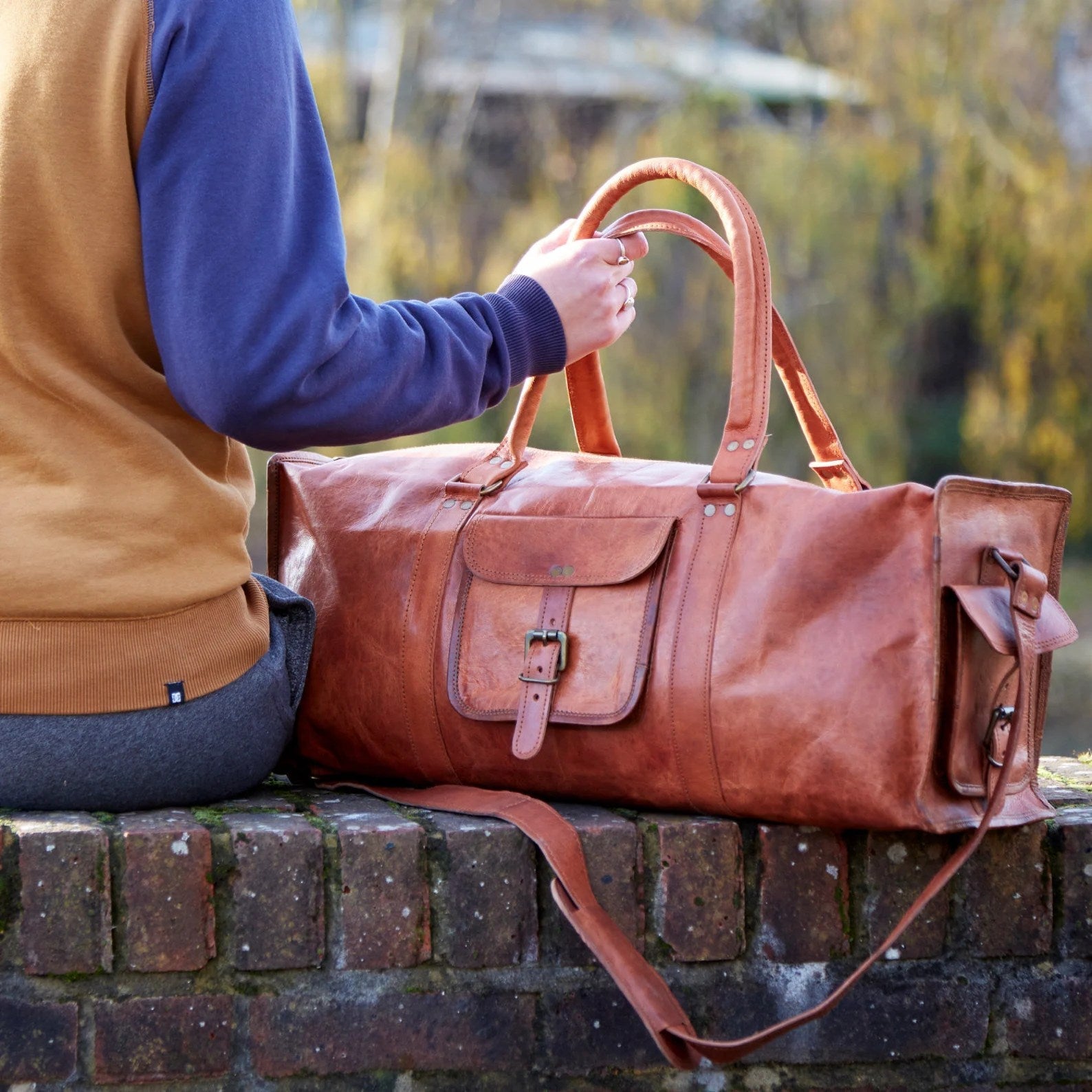 Craftshades – 22 Inches 4 Edges Handcrafted Duffle Goat Leather Bag | 100% Genuine Leather Bag