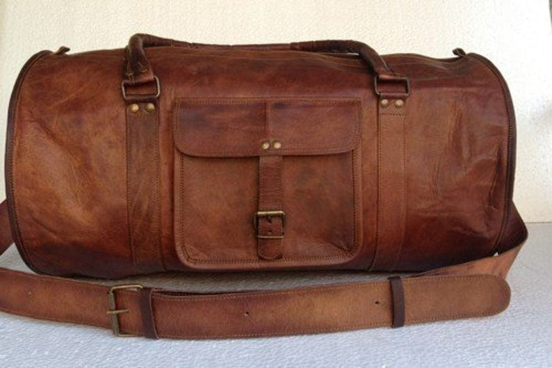 Craftshades – 20 Inch Handcrafted Curved Duffle Goat Leather Bag | 100 Genuine Leather