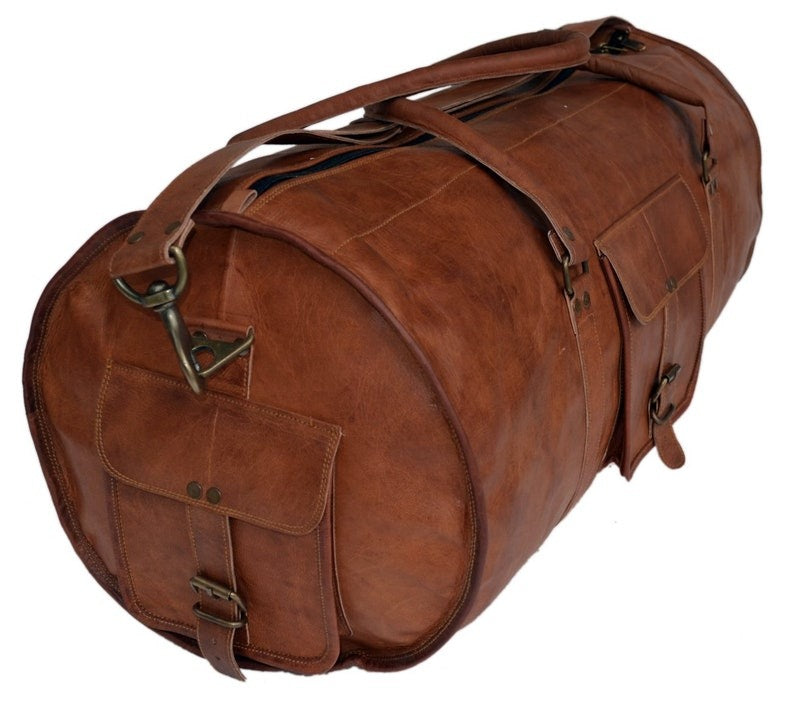 Craftshades – 20 Inch Handcrafted Curved Duffle Goat Leather Bag | 100 Genuine Leather