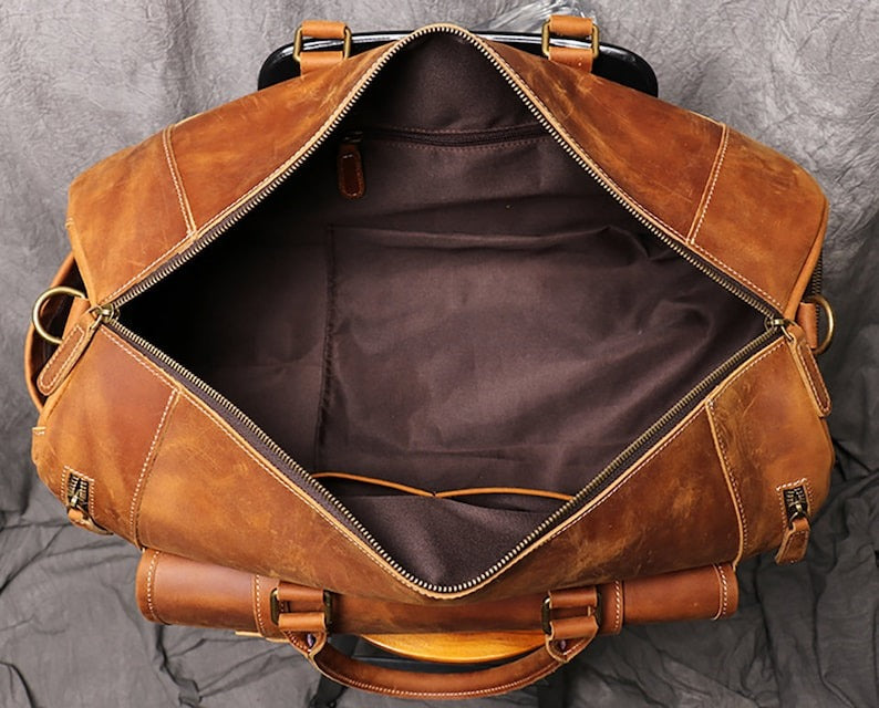 22 inch Buffalo Leather Duffle Bag with Shoes Compartment
