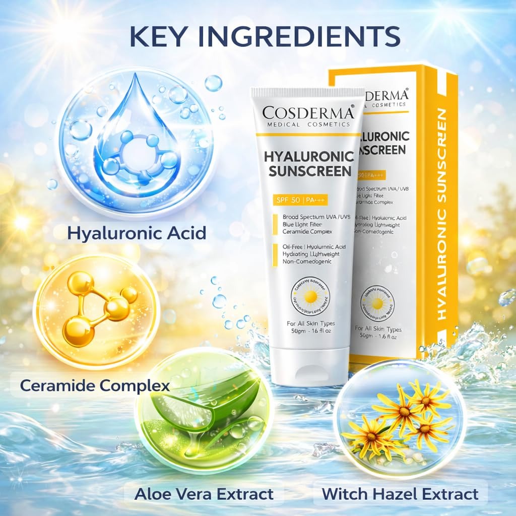 Cosderma Hyaluronic Sunscreen with Ceramide Complex SPF 50 PA+++ UVA,U ...