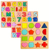 WISHKEY Wooden 3D Capital Alphabets, Numbers, and Shapes Board Puzzle, Educational Puzzles for Early Learning