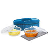 Borosil Teal Glass Lunch Box Round Set of 2 Flat