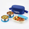 CELLO Double Treat Set of 3 Pcs Lunch Box for Office Use with Jacket Blue