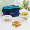 Borosil Regular Glass Tiffin Box with Blue Universal Bag Set of 4 (320ml x 2 + 240ml x 2)