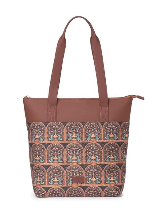 Zouk Printed Women's Jute Handcrafted & Leather Everyday Tote Bag
