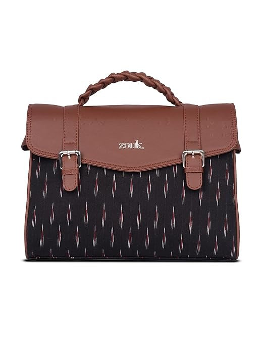 Zouk Women's Konkona Heritage Satchel Bag Jute & Leather