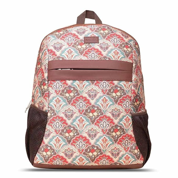 Zouk Printed Women's Jute Handcrafted Vegan Leather Multicolor Classic Backpack