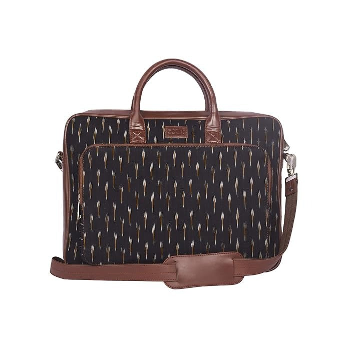 Zouk Laptop Bag for Women Ideal Jute & Vegan Leather Office Bags for Ladies