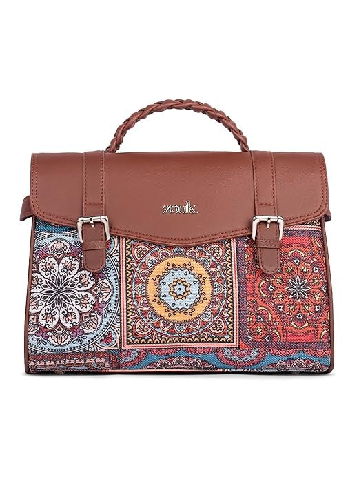 Zouk Women's Konkona Heritage Satchel Bag Jute & Leather